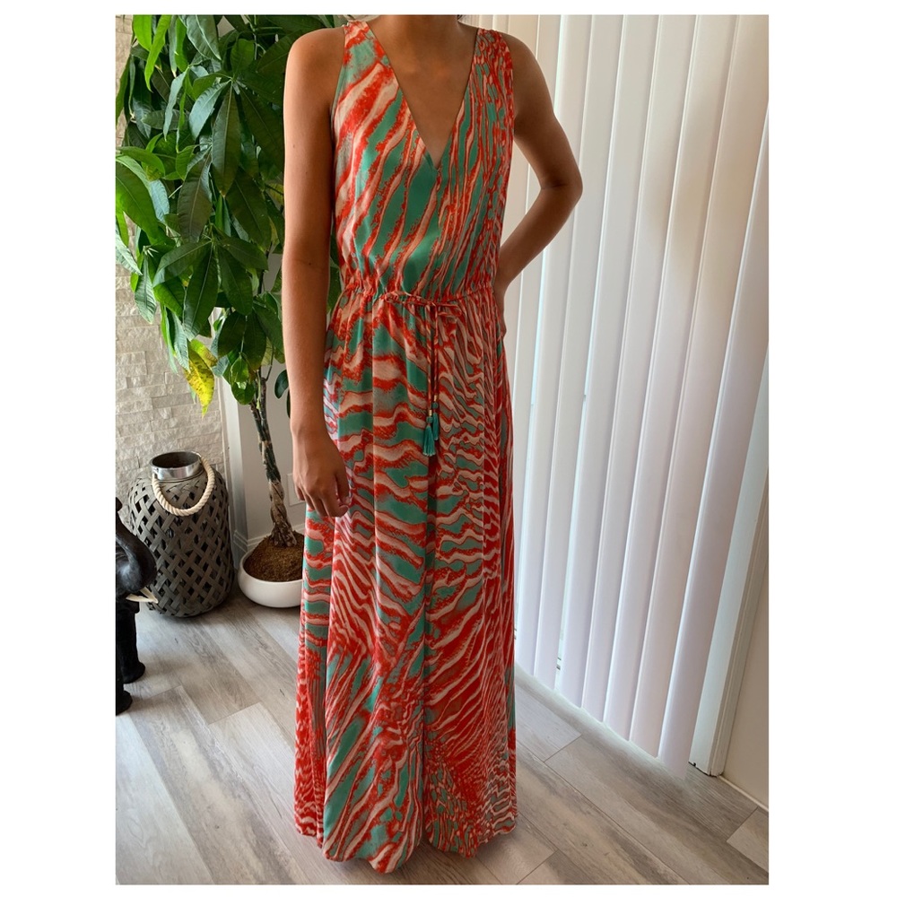 New CAFFE swimwear maxi dress silk aqua red Medium